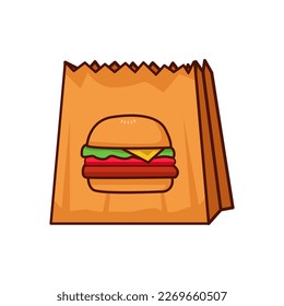 Hamburger in Paper Bag Packaging Cartoon Illustration