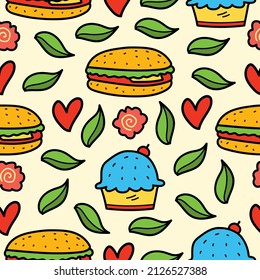 Hamburger pattern designs illustration for clothing, wallpapers, backgrounds, posters, books, banners and more