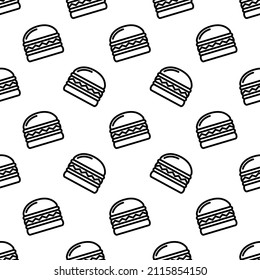 Hamburger-Muster mit handgezeichnetem Ikonenburger. Trendy Vektorgrafik Schwarz-Weiß Burger Muster. Nahtlose monochrome Burgermuster für Gewebe, Web-Hintergründe, Wallpaper, Wickelpapier und Karten.