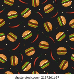 Patrón Hamburger sobre fondo negro