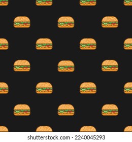 Patrón Hamburger en el fondo negro sin fisuras