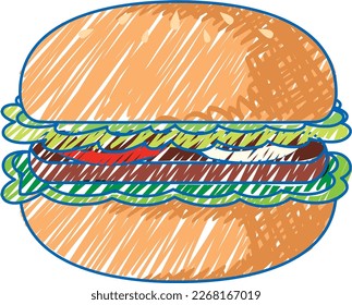 Hamburger auf Farbskizze mit Stift, einfache Art