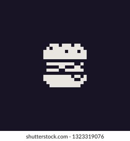 Hamburger pixel art i-bit icon. Design for stickers, logo fast food, stamp, web, mobile app. Isolated vector illustration.