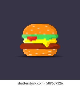 Hamburger Pixel Art Illustration, 8Bit Burger Icon