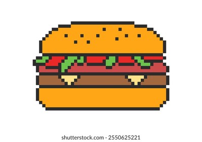 Hamburger in pixel art style. Vector illustration.