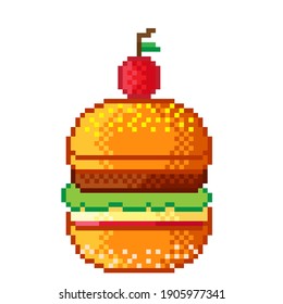 Hamburger pixel art. Vector illustration. hamburger on white background.