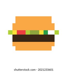 Hamburguesa en forma de píxel sobre fondo blanco.