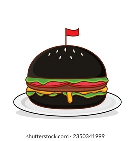 Hamburger in a plate vector. Hamburger cartoon. Burger. Cheese burger 