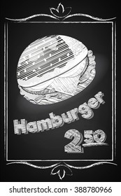 Hamburger Poster on the Chalkboard. Vector illustration.