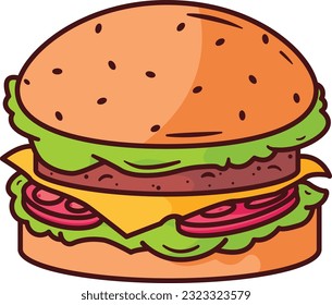 Hamburger. Raster version of illustration. Cheeseburger. cartoon burger.