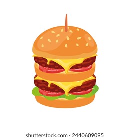 Hamburger realistic fast food icon isolated on white background vector illustration