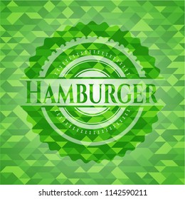 Hamburger realistic green emblem. Mosaic background