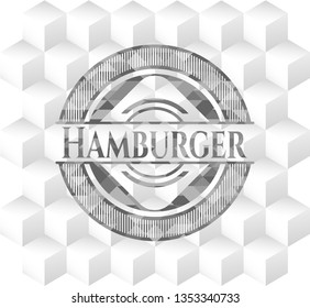 Hamburger realistic grey emblem with cube white background