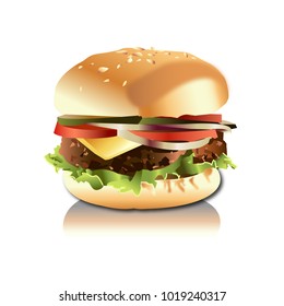 Hamburger realistic isolated on white background vector illustration