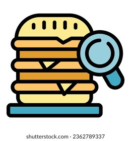 Hamburger review icon outline vector. Certificate food. Critic research color flat
