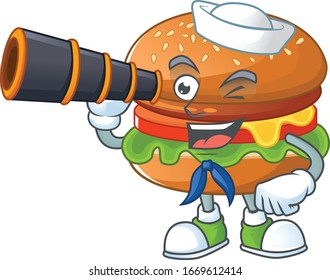 Hamburger in Sailor cartoon character design with binocular