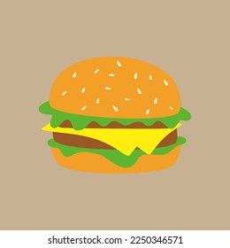Hamburger sandwich with cheese. Fast-food design element vector illustration 