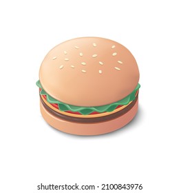 Hamburger sandwich concept. Colored vector isometric illustration. Isolated on white background.