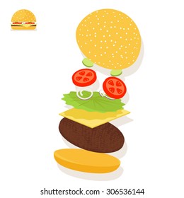 Hamburger sandwich ingredients structure setup food icon symbol vector illustration