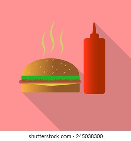 hamburger and sauce flat style Icon and illustration