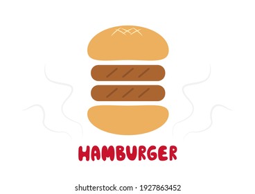 hamburger with sausage on white background, toasted bread, hamburger icon, Vector illustration.