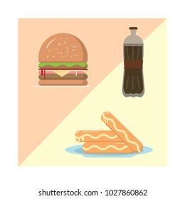 Hamburger Sausage Soft Drink Food and Beverage Vector