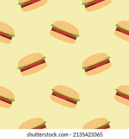 Hamburger seamless patten flat design vector illustration. Fast food hand drawn seamless pattern background