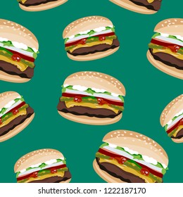 hamburger seamless pattern. fast food seamless pattern