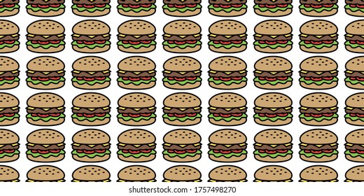 hamburger seamless pattern fast food vector bakery baked meat icon restaurant repeat wallpaper scarf isolated cartoon tile background doodle illustration design