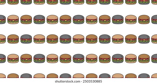 Hamburguesa sin patrón de comida rápida de carbón de dibujos animados Doodle