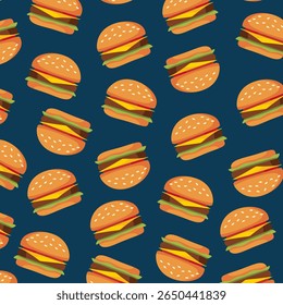 Hambúrguer padrão sem emenda. Fundo de fast food. Simples rabiscar, papel de parede desenhado à mão.