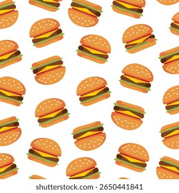 Hambúrguer padrão sem emenda. Fundo de fast food. Simples rabiscar, papel de parede desenhado à mão.