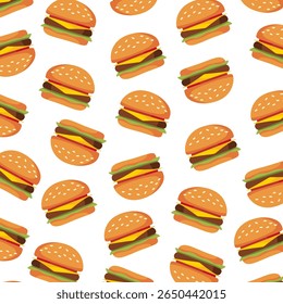 Hambúrguer padrão sem emenda. textura de hambúrguer para fast food banner, têxtil, papel de embrulho, pacote, tampa