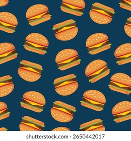Hambúrguer padrão sem emenda. textura de hambúrguer para fast food banner, têxtil, papel de embrulho, pacote, tampa