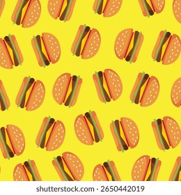 Hambúrguer padrão sem emenda. textura de hambúrguer para fast food banner, têxtil, papel de embrulho, pacote, tampa