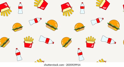 Hamburger seamless pattern. Vector burger background for design. Food concept.
