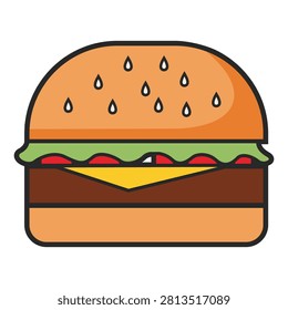 Hamburger with sesame bun vector isolated on white background