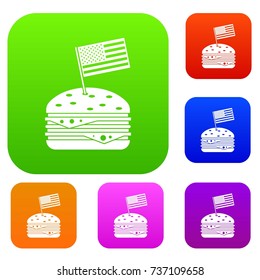 Hamburger set icon color in flat style isolated on white. Collection sings vector illustration