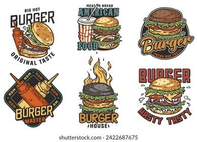 Hamburger set vector for logo of fast food. American food or burger collection for restaurant or cafe.