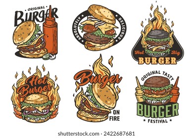 Hamburger set vector for logo of fast food. American food or burger collection for restaurant or cafe.