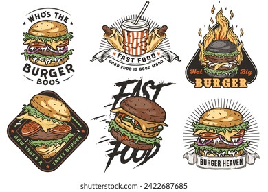 Hamburger set vector for logo of fast food. American food or burger collection for restaurant or cafe.