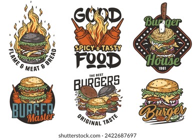 Hamburger set vector for logo of fast food. American food or burger collection for restaurant or cafe.