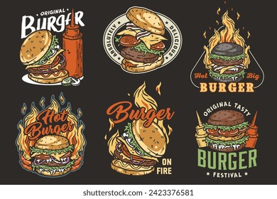 Hamburger set vector for logo of fast food. American food or burger collection for restaurant or cafe.