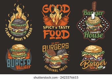 Hamburger set vector for logo of fast food. American food or burger collection for restaurant or cafe.