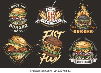 Hamburger set vector for logo of fast food. American food or burger collection for restaurant or cafe.