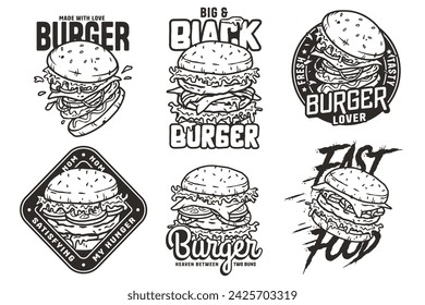 Hamburger set vector for logo of fast food. American food or burger collection for restaurant or cafe.