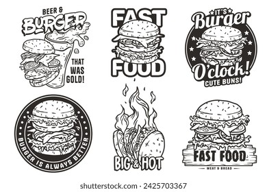 Hamburger set vector for logo of fast food. American food or burger collection for restaurant or cafe.