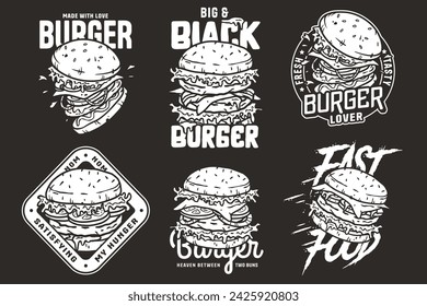 Hamburger set vector for logo of fast food. American food or burger collection for restaurant or cafe.