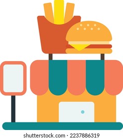 hamburger shop building illustration in minimal style isolated on background