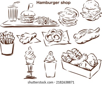 Hamburger shop menu set outline